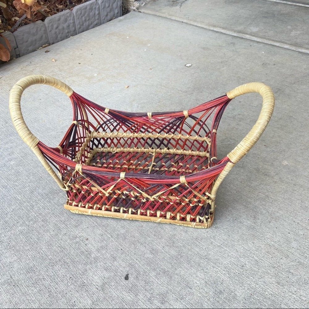 Colorful Small Rectangular Wicker Basket 12”x5.5”x3”